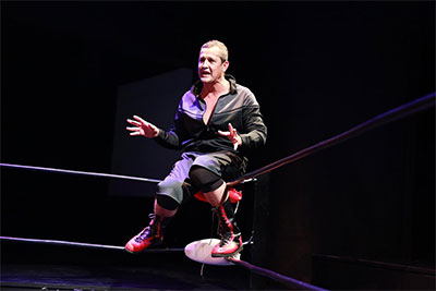 Luis Galindo in Stages Repertory Theatre's production of The Elaborate Entrance of Chad Deity. Photo by Amitava Sarkar.
