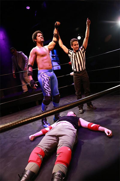 Roc Living and Company in Stages Repertory Theatre's production of The Elaborate Entrance of Chad Deity. Photo by Amitava Sarkar.