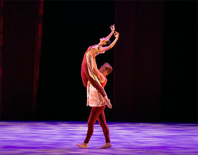 Bruce Wood Dance Project dancers Kimi Nikaidoh and Harry Feril in Albert Drake's Whispers. Photo by Sharon Bradford.