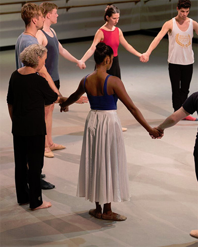 Deepa Liegel, Sarah Stackhouse of the José Limón Dance Foundation , Mike Stone, Ian Forcher, Mallory Ketch and Salvatore Bonilla rehearsing Limon’s There is a Time, at SMU Meadows School of the Arts. Photo by Paul Phillips. 