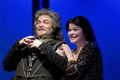 Guy Roberts and Bree Welch as Sir Toby Belch and Maria Prague Shakespeare Company’s Twelfth Night presented by Main Street Theater and directed by MST Artistic Director Rebecca Greene Udden, Dec. 31 – Jan. 10 at Main Street Theater. Photo by Kaja Curtis Photography, courtesy of Prague Shakespeare Company.