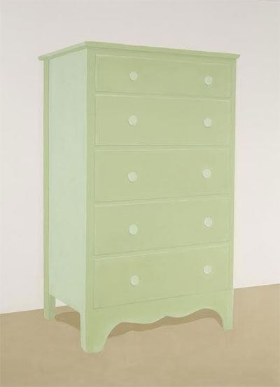 Francesca Fuchs, Green Dresser, 2006, Acrylic on canvas, 79 x 58”, Courtesy of private collection