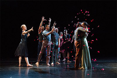 BODYTRAFFIC in Barak Marshall’s And at midnight, the green bride floated through the village square… Photo by Christopher Duggan.