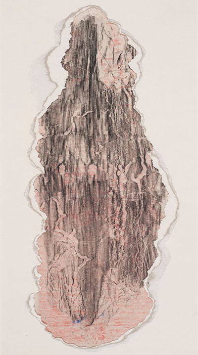 Sari Dienes, Pink Hue, ca. 1950. Ink and torn matboard on paper, 17 × 9 in. (43.2 × 22.9 cm). The Menil Collection, Houston. © Sari Dienes Foundation / VAGA, New York, NY.