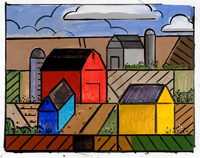 Richard Thompson, Study Painter's Farm [yellow house], a-p, 30 x 40, 2014.