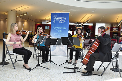 Axiom Quartet performing at IAH (L-R) Dominika Dancewicz, Ingrid Hunter, Nina Bledsoe, Patrick Moore Photo courtesy of the Houston Airport System.