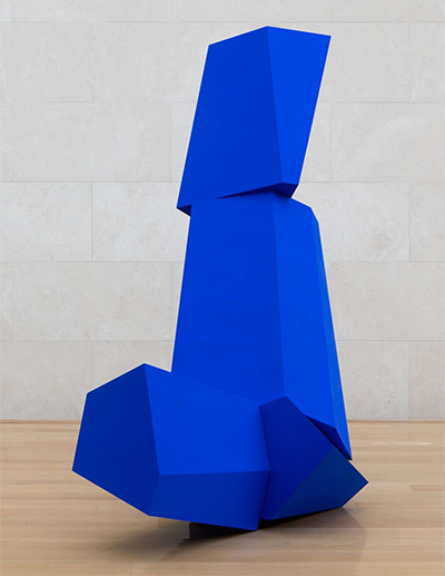 Joel Shapiro, Really Blue (after all), 2016 Wood and casein 103 x 79 x 50 in. Photo credit Kevin Todora for the Nasher Sculpture Center.