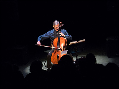 Alvin Lucier Charles Curtis 2002 and Slices 2007 performed by Charles Curtis at the Crowley Theater on Saturday May 28 2016. Photo by Sarah Vasquez.