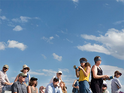 Alvin Lucier's Vespers 1969 performed by Crystal Catano, Rob Gungor, Christine Olejniczak and Inès Elichondoborde at Dixon Water Foundation Mimms Ranch on May 29, 2016. Photo by Sarah Vasquez.