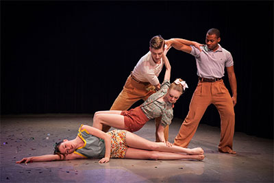 SMU dancers Summer Myatt, Kelsey Rohr, Michael Stone and Chris Dorsey in Joshua L. Peugh’s The Hi Betty Cha-Cha. Photo by Kim Leeson.