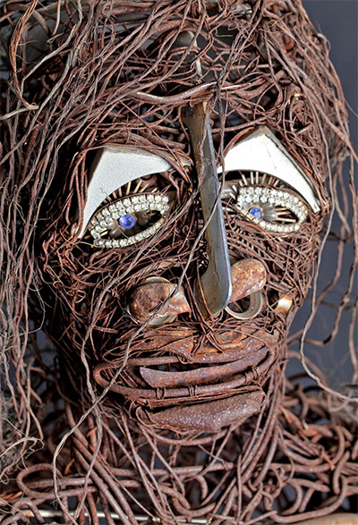 Jesse Lott, Big Girl (A Tribute to Eula Love), detail, 1980 Copper, Aluminum, Steel, wire with found objects 70 x 60 x 24 inches.