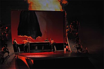 Sailors rending the whale blubber into whale oil, on board the Pequod, Dallas Opera production of Moby-Dick, 2010. Photo by Karen Almond, Dallas Opera.