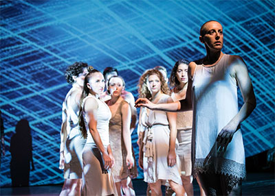 Felicia McBride, Katie Hopkins, Clay Moore, Alyssa Johnson, Hailley Laurèn, Connor Timpe, Sarah Navarrete and Erica Gionfriddo in ARCOS Dance production of DOMAIN. Photo by Chian-Ann Lu.