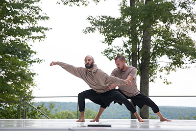 Chadi El-khoury and Joshua L Peugh in his duet Coyotes Tip-Toe at Jacob’s Pillow Dance Festival’s Inside/Out stage, 2016. Photo by Hayim Heron. 