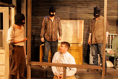 EXIT 27 by Aleks Merilo was part of the Landing Company Reading Series in 2012. Pictured: Danny Dyer as Ryker, James Monaghan as Dodge, Jack Ivy as Shyler and Tim Ashby as Brodie in the 2013 production of Exit 27. Photo by Anne Quackenbush.