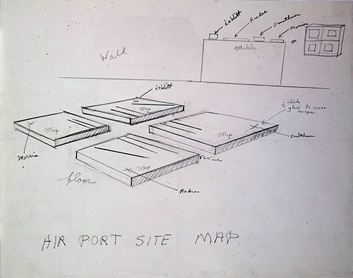 Robert Smithson Airport Site Map, c. 1967 Pencil on paper 19 x 24 in. (48.26 x 60.96 cm) Collection of the Modern Art Museum of Fort Worth, Gift of the Estate of Robert Smithson © Estate of Robert Smithson.