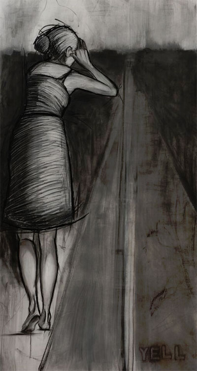 Erika Jaeggli, Yell, 2015. Charcoal on paper. Courtesy the artist.