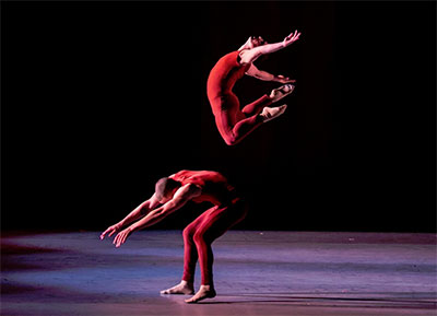 Bruce Wood Dance Project dancers Albert Drake and Eric Coudron in Albert Drake's Whispers. Photo by Sharon Bradford.