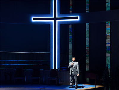 Shawn Hamilton as Associate Pastor Joshua in Alley Theatre’s production of The Christians.