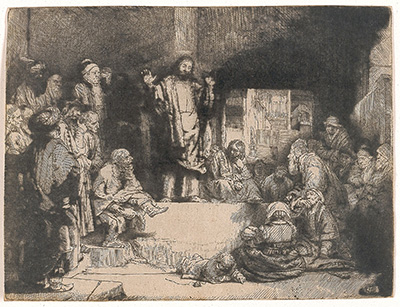 Rembrandt Harmensz. Van Rijn Christ Preaching, called La Petite Tombe, c. 1652 Etching, drypoint, and burin on Japanese paper 6 1/8 x 8 1/8 in. Blanton Museum of Art, purchase through the generosity of the Still Water Foundation, The Dean of the College of Fine Arts, and the Archer M. Huntington Museum Fund, 1995 