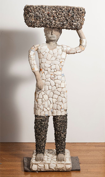 Nek Chand, Untitled, n.d., cement, porcelain, igneous rock, and iron alloy, 40 × 21 × 15 1/2 in. Collection of Stephanie and John Smither. © Nek Chand. Photo: Paul Hester.