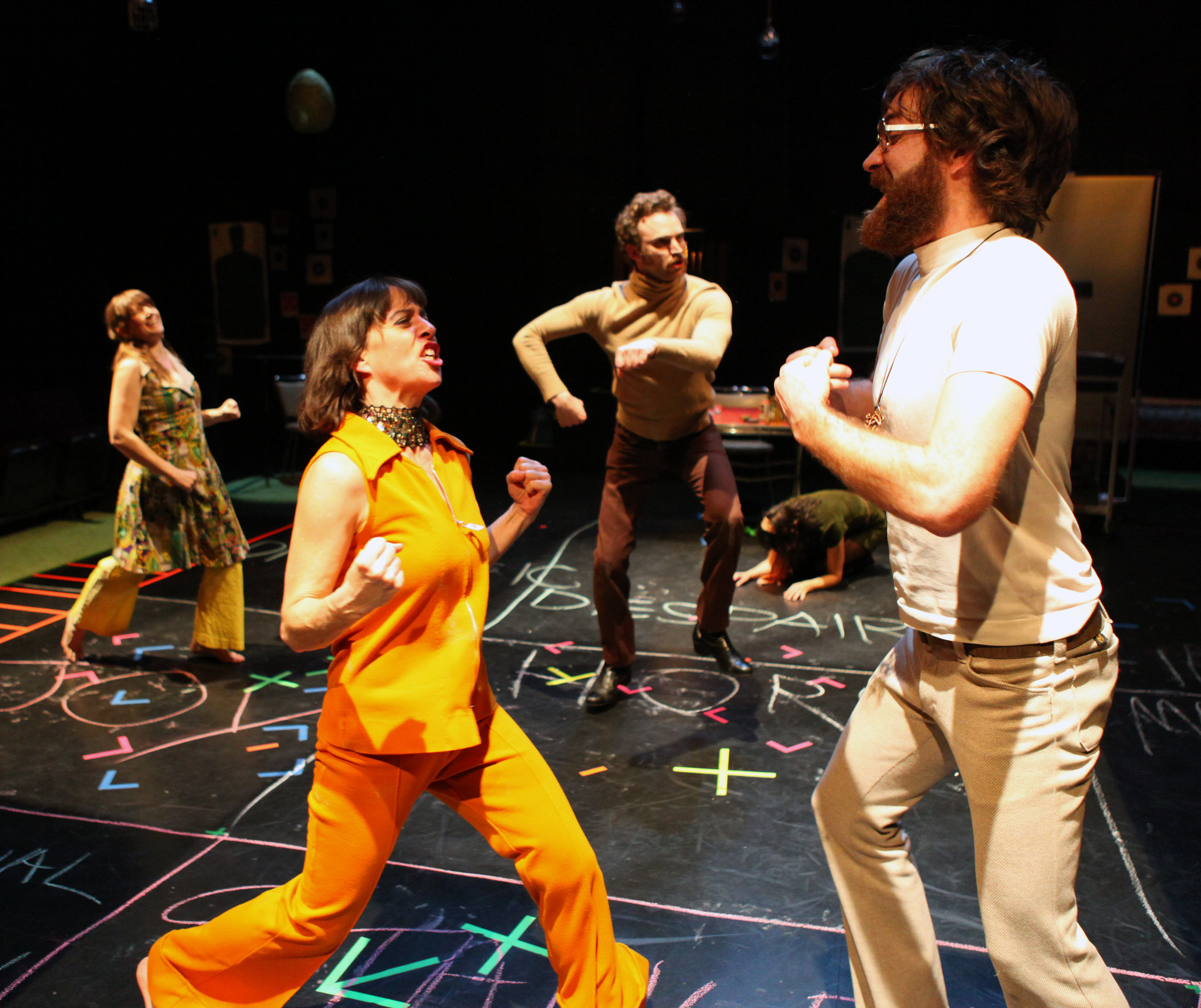 Hannah Kenah, Lana Lesley, Jason Liebrecht, Shawn Sides, and Thomas Graves in Rude Mechs’ The Method Gun.