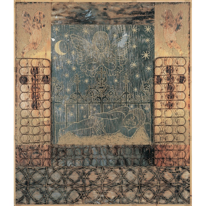 César A. Martínez, Soñando con los Angelitos, 14 November 1994, Mixed media on wood, Courtesy of the artist and the Vela Collection.
